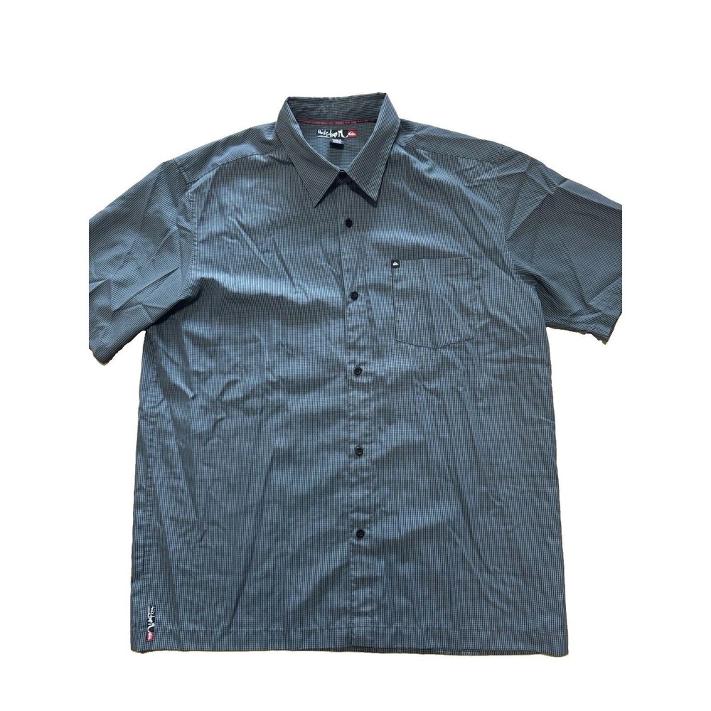 Y2K Quiksilver Men's Large Button Down Shirt Gray Micro Check Plaid Silk Soft